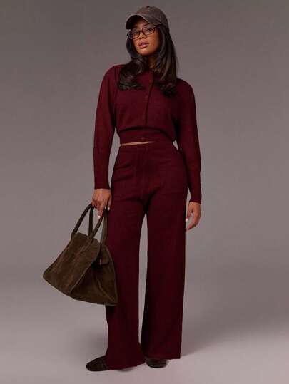 Athîral 女士时尚休闲纯色开衫长裤毛衣套装