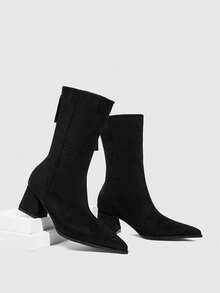 Daringsoles Women's Pointed Toe Zipper Design Daily Wear Chunky Heel Ankle Boots For Christmas - Black - View 6