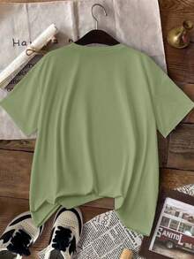 Resyla 女士休闲短袖T恤，饰有小碎花和笑脸图案 - 綠色 - 查看 2