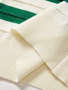 Muvela 女式绿色撞色条纹无袖圆领休闲针织上衣，夏季 - 綠色 - 查看 4