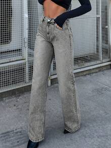 Women's Solid Color Casual Jeans - Grey - View 3