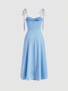 SHEIN MOD Đầm Thắt nút Tách cao màu trơn Buổi tiệc - Màu xanh nhạt - Xem 2