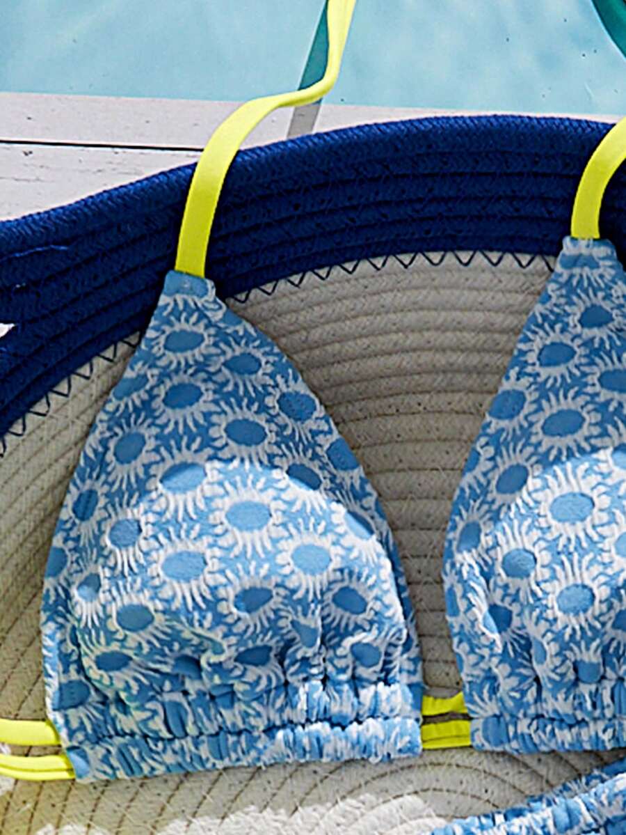 Swim Mod Bộ đồ bơi nữ kiểu dáng hiện đại, ngọt ngào, họa tiết hoa hướng dương phối màu, chất liệu đặc biệt, dây buộc cổ có thể điều chỉnh, quần short buộc dây bên hông. - Nhiều màu - Xem 1