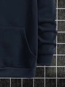 Manfinity Homme 男士休闲拉链连帽衫，带口袋 - 藏蓝色 - 查看 4