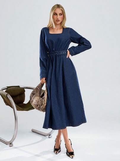 Avantive Fall/Winter/Spring/Christmas/Autumn/Back To School/Country Concert/Concert/Going Out/Birthday/Halloween Costumes/Casual/Y2k/2000s/Y2k Y2k/90S/Sexy/Western Wear Women/Boho/Country/Club/Office /Cocktail/Vintage/Rave Festival/Funny/Classy/Old Money/Streetwear/Vacation/Country Concert/Work /Modest/Spring Break/Bachelorette/Concert/Basic/Women's Denim Dress/Long-Sleeve Denim Dress/Waist Denim Dress/Dark Blue Denim/Denim Long Dress/Elegant Dress/Women's Denim Long Dress