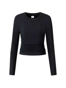 Tween Girl) Casual All-Match Versatile Daily Wear Crew Neck Short Long Sleeve Top + Flare Leggings Tight Knit Autumn/Winter 3 Pieces Set - Multicolor - View 5