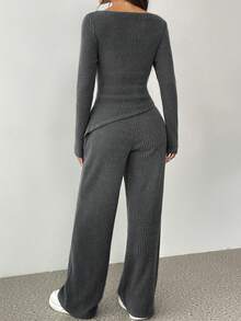 Juhart Bộ đồ hai mảnh Maxi hở vai xếp nếp kiểu Pháp thanh lịch dành cho nữ, cỡ lớn - Xám - Xem 2