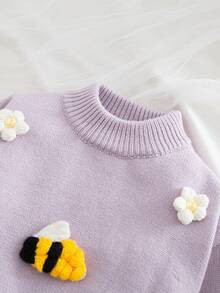 Maglione lavorato a maglia viola casual, alla moda e carino con fiori e api, morbido e confortevole, adatto per scene quotidiane, viaggi, vacanze, casa, asilo, autunno e inverno, Natale, apertura scolastica, feste, stile versatile a maniche lunghe, abbigliamento primaverile, autunnale e invernale, abiti da ragazza per festival, maglione con api e girasoli, maglioni carini per bambini, set di abbigliamento con api e girasoli, taglia 7 - Viola chiaro - Visualizzare 9