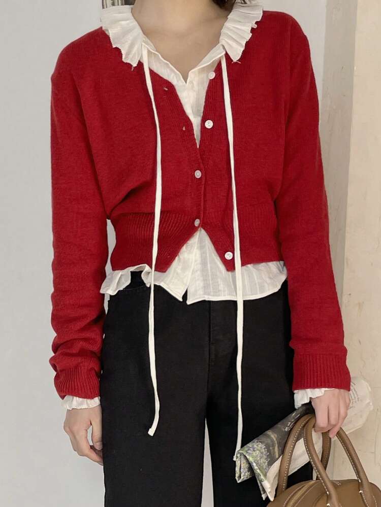 Women V-Neck Long Sleeve Cardigan Sweater, Versatile Top