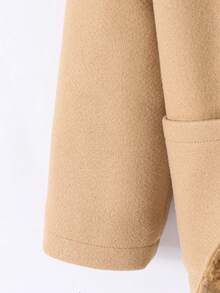 SHEIN Young Boy Loose Fit Hooded Thermal-Lined Double-Breasted Wool Blend Jacket, Suitable For Christmas, Thanksgiving, Winter - Khaki - View 5