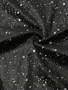 Women's Party Rhinestone Velvet Patchwork Long Sleeve Dress - Black - View 4