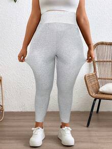 Plussiva Leggings de maternité ajustables de couleur unie - Gris pâle - Voir 4
