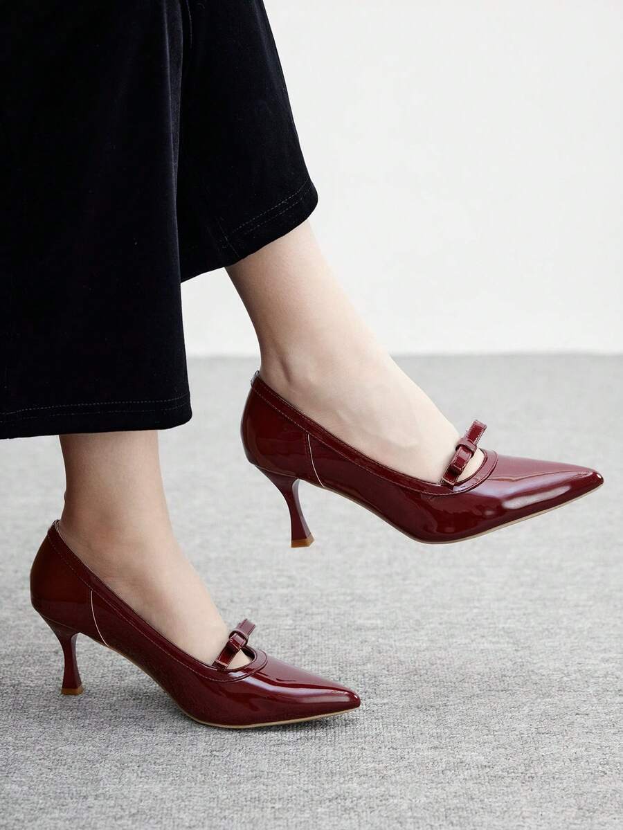 CUCCOO BIZCHIC 优雅的酒红色高跟鞋，通勤百搭 - 酒紅色 - 查看 1
