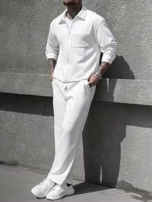 Manfinity Homme Bộ áo sơ mi dài tay trơn màu thường ngày dành cho nam - trắng - Xem 1