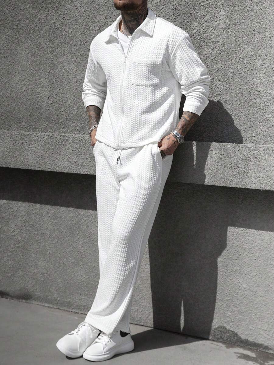 Manfinity Homme Bộ áo sơ mi dài tay trơn màu thường ngày dành cho nam - trắng - Xem 1