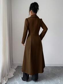 Rafferiza 女士优雅复古收腰前开衩A字长款大衣，秋冬棕色，女士流行款 - 棕色 - 查看 2