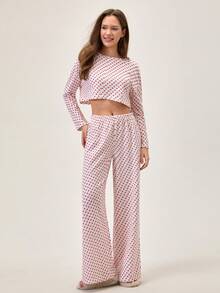 Loomlin Cotton 2Pcs Heart Printed Lounge Set - Red and White - View 3