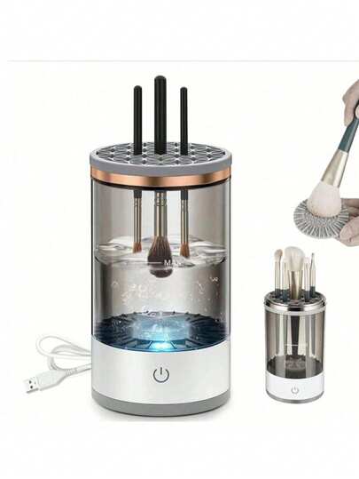 Máquina limpiadora eléctrica de brochas de maquillaje 3 en 1 con secador-soporte de brochas de maquillaje portátil y automático con USB, herramienta limpiadora de brochas de maquillaje para todo tipo de brochas de maquillaje, contorno y sombras de ojos