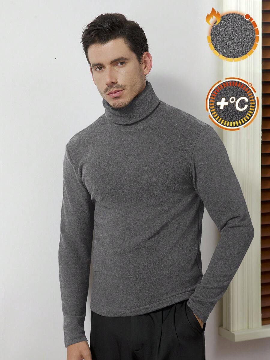 Core Aspect Men's Grey Long Sleeve High Neck Fabric T-Shirt Thermal Regular Fit Top Warm And Comfortable - Grey - View 1