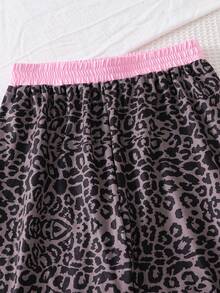 女童豹纹休闲舒适两件套家居服，咖啡棕色 - 咖啡棕 - 查看 4