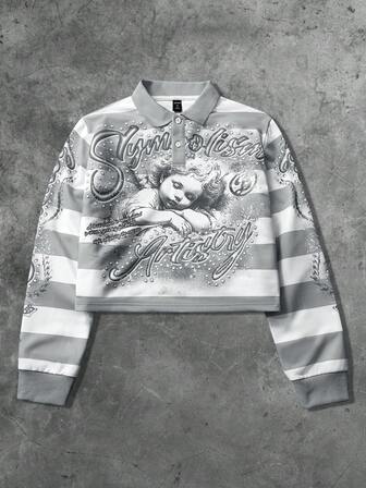 Street Life Men's Half-Zip Long Sleeve Angel Striped Fashion Print Pullover Sweatshirt