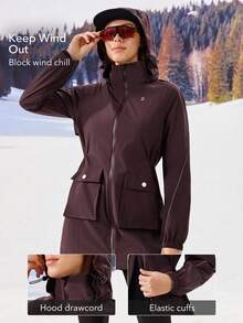 OutZeal 女士雨衣，圣诞节徒步露营防水抽绳腰带反光条翻盖口袋