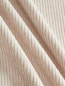 SHEIN CURVE+ 大码女式纯色复古简约日常灯芯绒罗纹裤，卡其色女裤，阔腿女裤/秋冬 - 杏色 - 查看 4