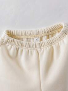 Sparklyn 女童休闲连帽卫衣和运动裤套装，秋冬季 - 米色 - 查看 6