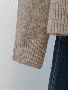 Franclia 时尚汽车蕾丝边圆领长袖毛衣 - 駝色 - 查看 4