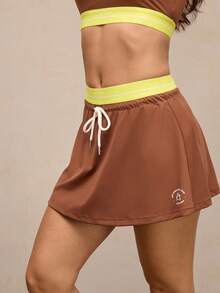 Activina Gonna-pantaloncini sportivi da tennis o golf con vita con coulisse e colori a contrasto - Castano - Visualizzare 6