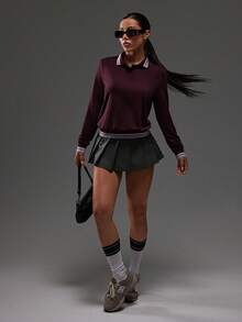 Dewbera 休闲撞色滚边运动Polo衫，秋季 - 中紫紅色 - 查看 7