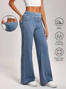 SHEIN PETITE Women's Casual Loose Straight-Leg Jeans Stretchy Jeans For Women Pants Flare Leg - Blue - View 5