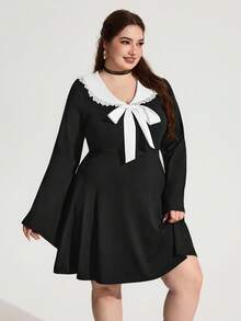 Enliva Plus Size Women's Adjustable Strap Halloween Printed Dress, Halloween Costume OutfitGoth/Gothic Women Clothes/Halloween Plus Size /Halloween Costume, - Black and White - View 6