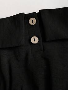 Sweetra 法式休闲复古棕色格子拼接性感不对称肩部翻领修身A字泡泡袖春季新款女式短裙 - 黑色 - 查看 5