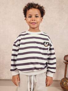 SUMWON Boys Long Sleeve Crew Neck Striped Sweatshirt With Character Patch Detail Casual Pullover Top Vacation - Apricot - View 3