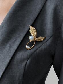 Elenzga Váy blazer cổ chữ V thiết kế bất đối xứng, thắt eo, viền xòe, hở phía trước, màu cà phê, phong cách thanh lịch kiểu Pháp, váy dài tay đa năng có ghim cài kim loại, thích hợp để đi làm - Xám - Xem 3