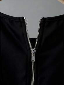 Franclia 女士优雅通勤珍珠装饰上衣和裙子套装 - 黑色 - 查看 4