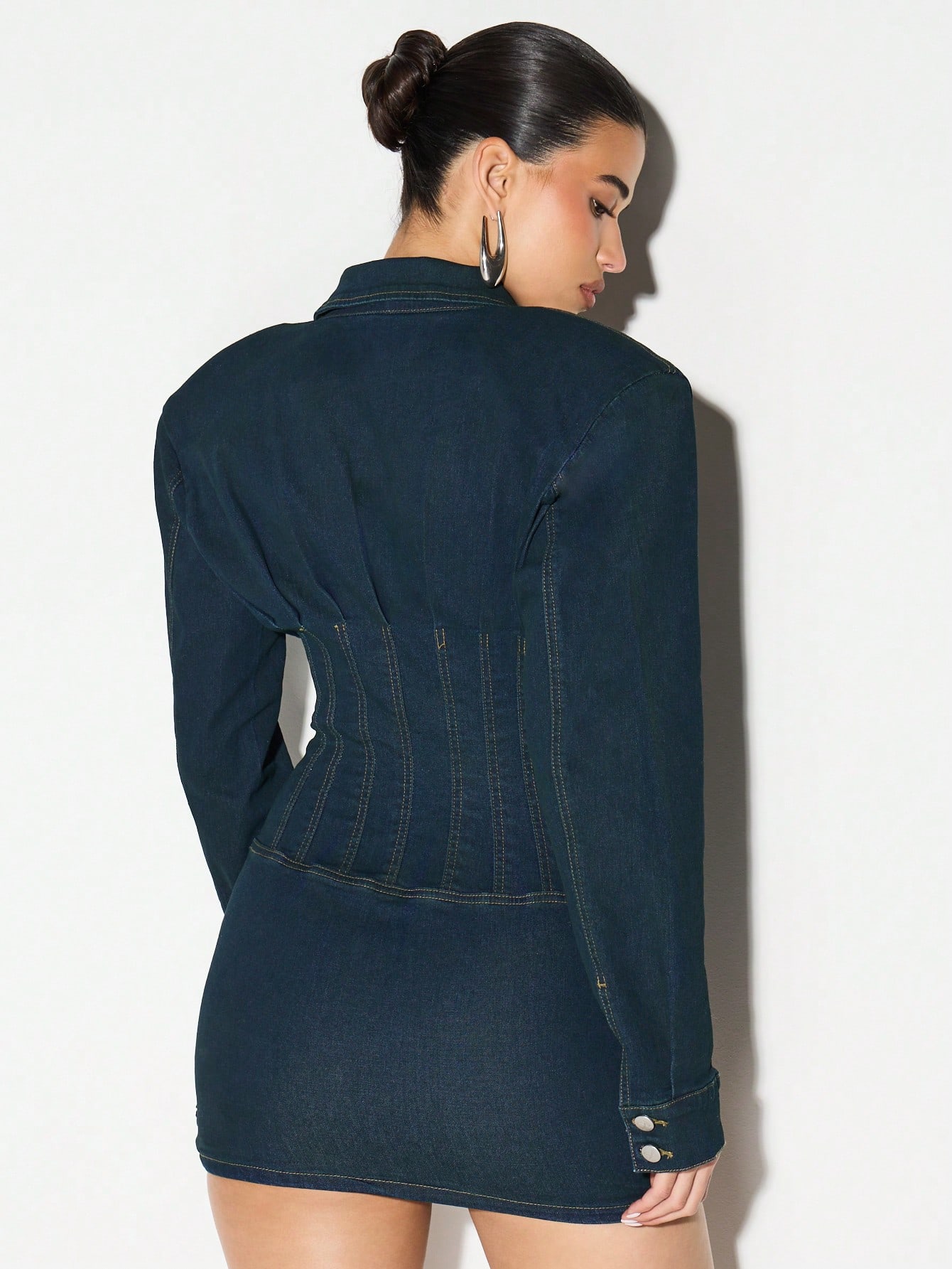 KIZN Long Sleeve Denim Button Front Mini Dress