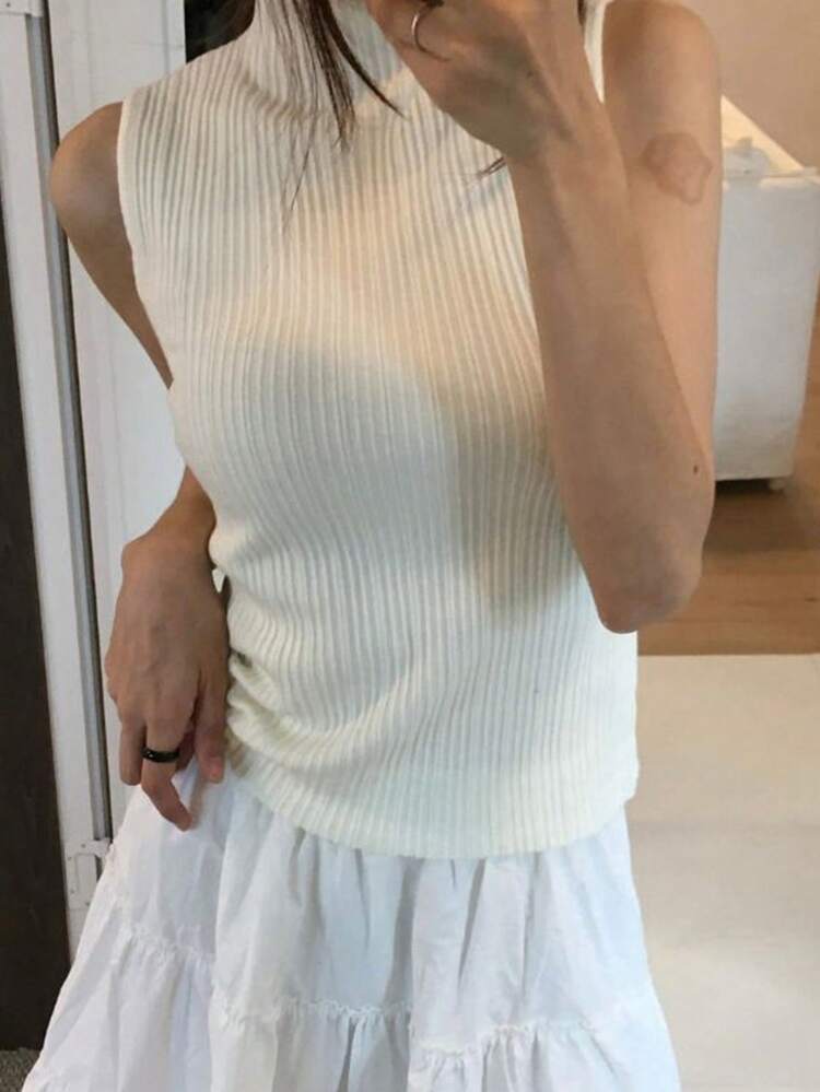 Women's Sleeveless Ribbed Mock Neck Tank Top, Layering Vest Sweater