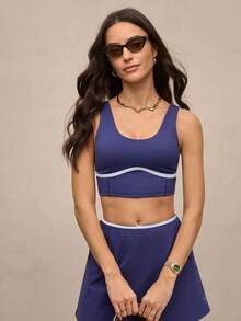 Activina Sujetador deportivo inalámbrico minimalista de color contrastante para mujer - Azul - Ver 4