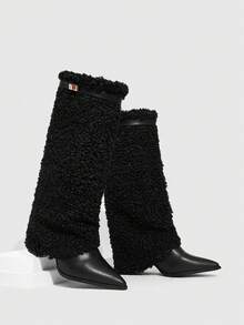 Daringsoles 女士时尚尖头粗跟过膝长靴 - 黑色 - 查看 7