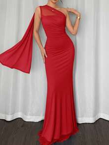 Firerie 女士优雅浪漫时尚通勤性感优雅斜肩紧身长裙，适合派对、海滩、返校、浪漫约会、婚礼季、生日、复活节、春夏季 - 紅色 - 查看 2