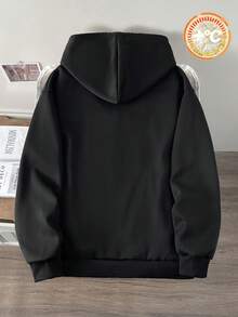 Manfinity Joysei 男士连帽保暖内衬夹克，黑色拉链针织外套，秋冬季 - 黑色 - 查看 2