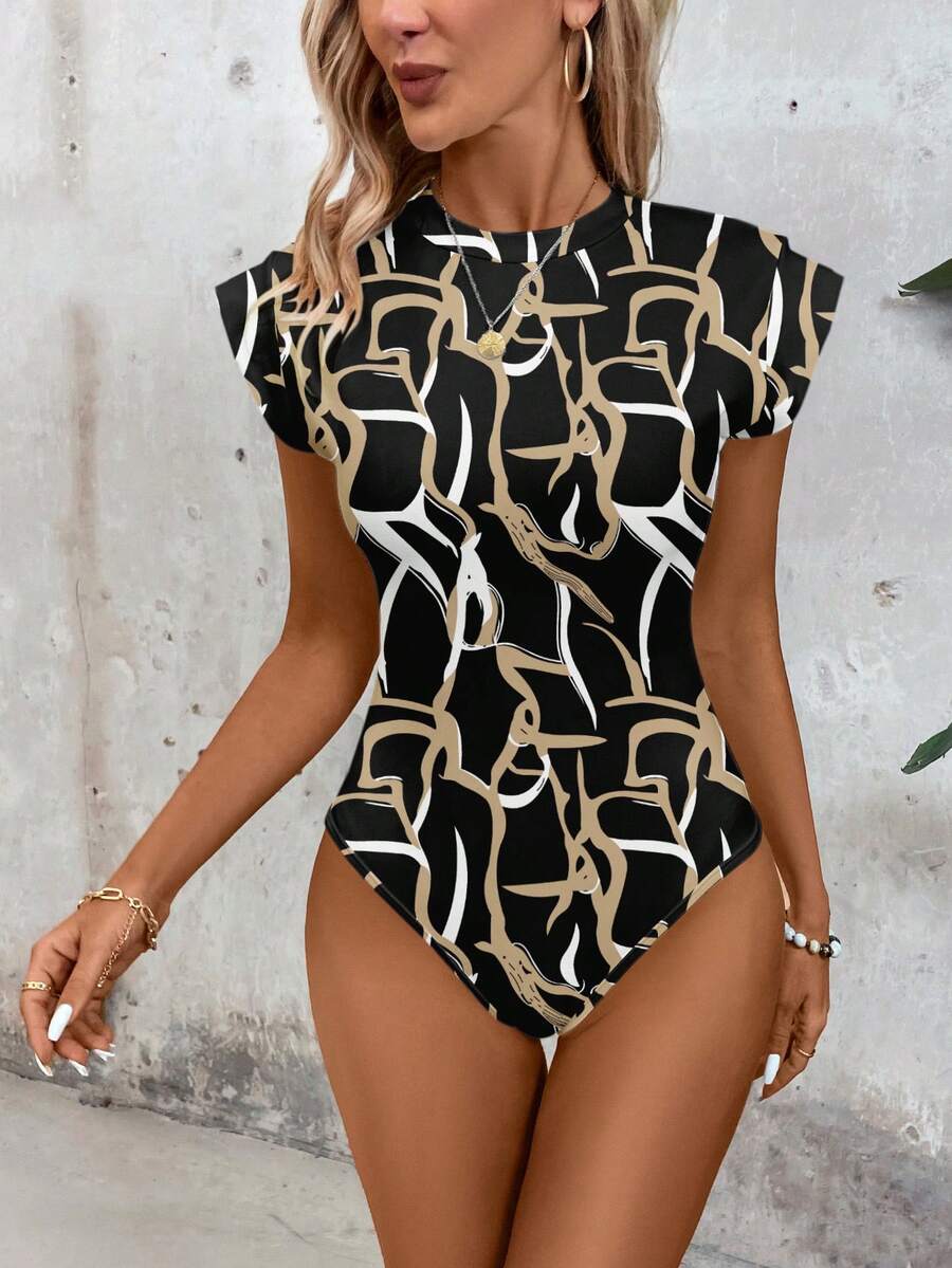 SHEIN LUNE Estilo casual, sencillo y elegante con patrones geométricos en un body, lo que lo hace adecuado para usar en primavera y otoño - Multicolor - Ver 1