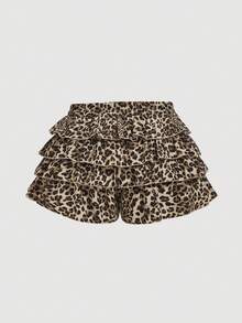 SHEIN MOD Shorts de tallas grandes con estampado de leopardo y multicapas - Multicolor - Ver 2