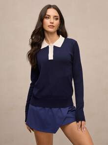 Activina 女士休闲撞色领毛衣