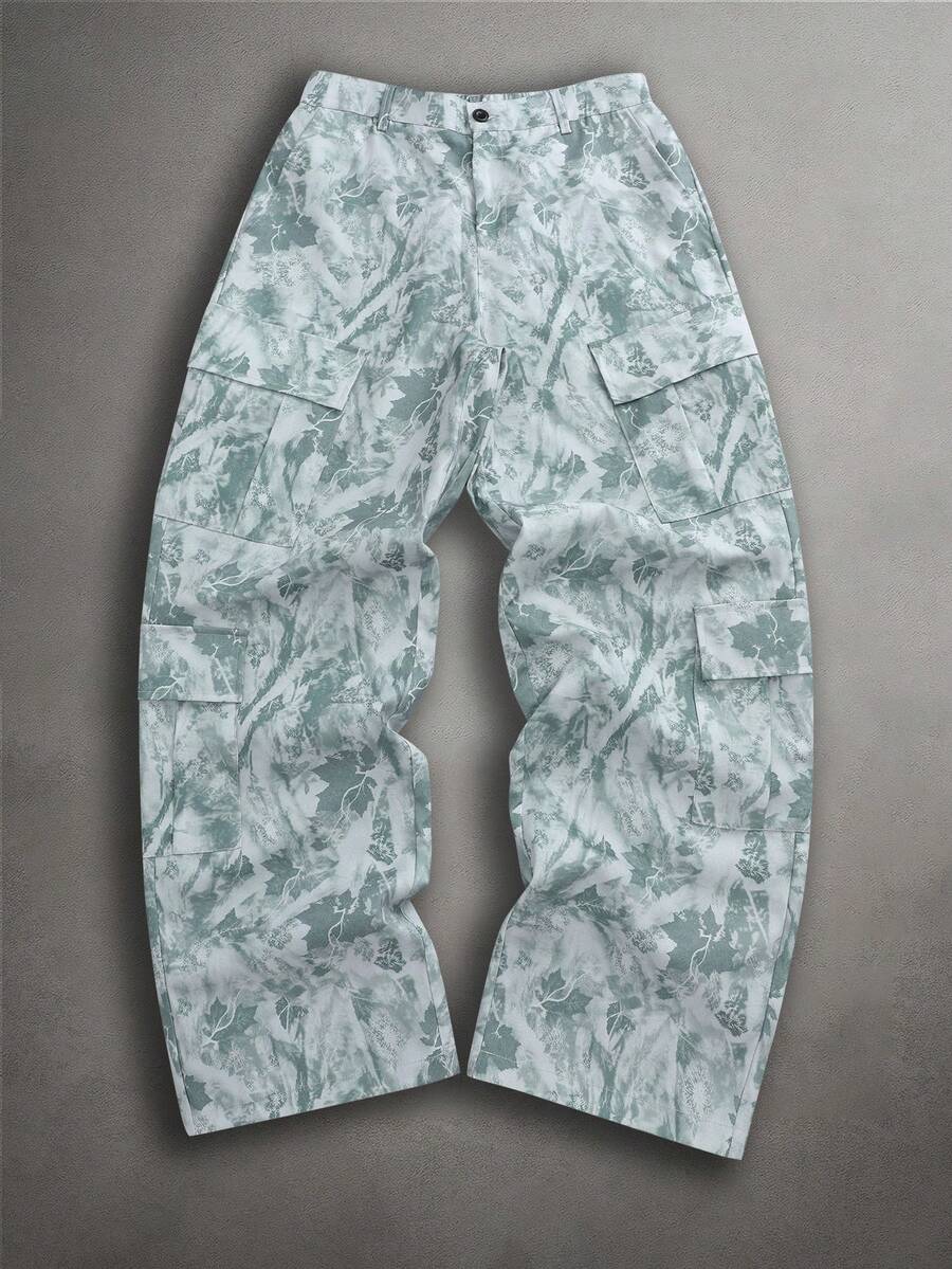 STYNVO Men's Casual Fashion Street All-Over Print Flap Pocket Loose Cargo Pants Camo Cargos Baggy Camo Pants Men Men Art Pants - smoke gray - View 1