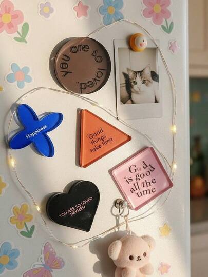 Joivida 1-5件，快乐！美丽的文字，果冻，厚亚克力，个性化英文磁性贴纸，冰箱贴