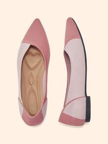 CUCCOO BASICS Women's Casual Versatile Commuting Color Block Pointed Toe Flats For Christmas - Pink - View 1
