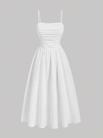 SHEIN MOD Women's Casual Solid Color Pleated Camisole Dress, Summer, Wedding Guest Dress